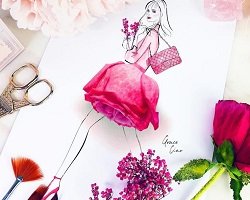 Fashion-иллюстрации с лепестками цветов