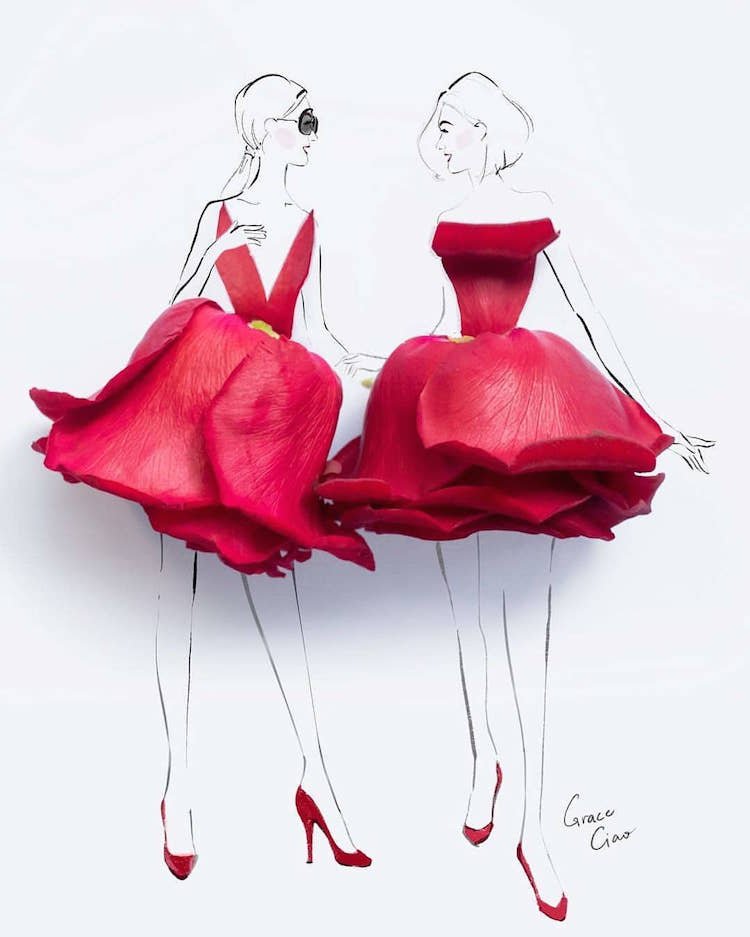 Fashion-иллюстрации с лепестками цветов