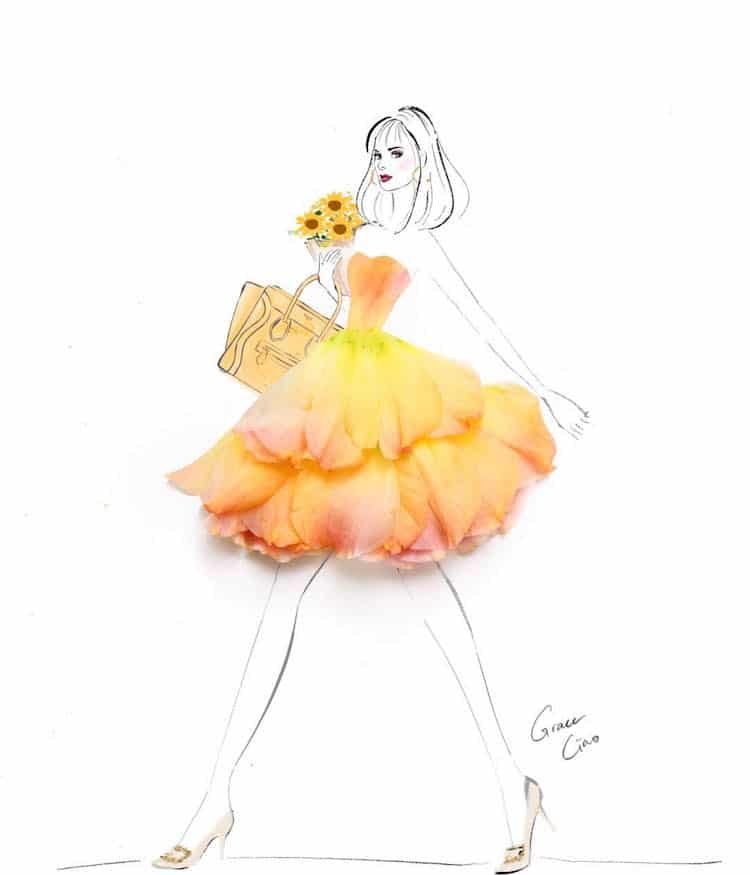 Fashion-иллюстрации с лепестками цветов