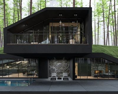 Матово-черный дизайнерский дом для отдыха – стиль и комфорт на лоне природы