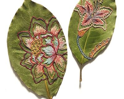 Вышивка на засушенных листьях из собственного сада by Hillary Waters Fayle