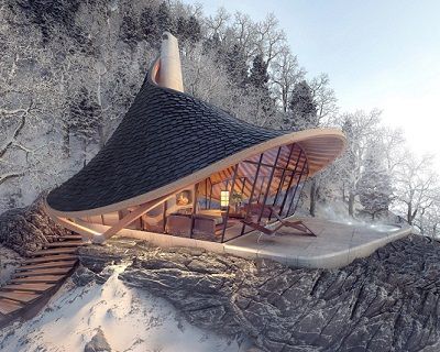 Дизайнерский домик для отдыха среди японских гор