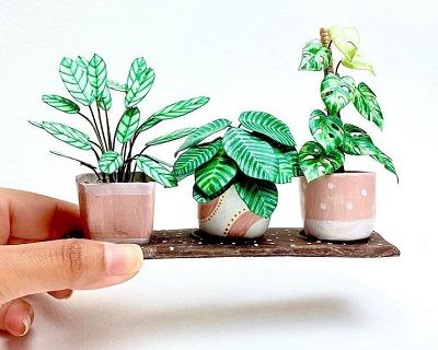 Миниатюрные handmade копии комнатных растений из бумаги by Antara