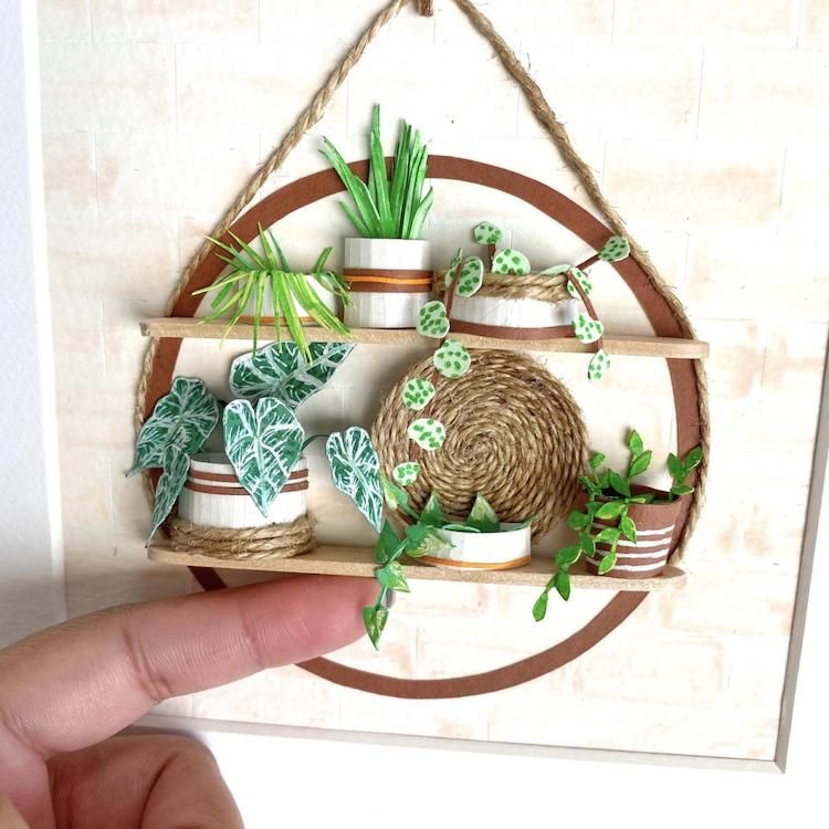 Миниатюрные handmade копии комнатных растений из бумаги by Antara
