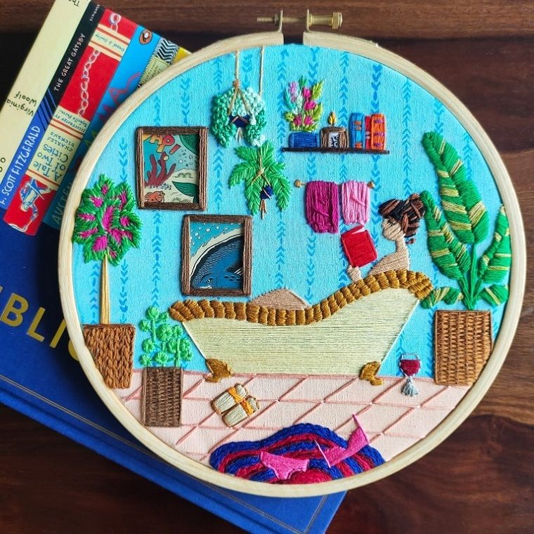 Милые домашние зарисовки в handmade вышивке by Anuradha Bhaumick