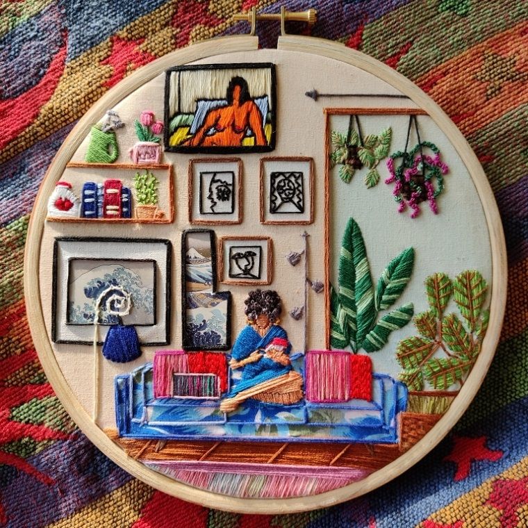 Милые домашние зарисовки в handmade вышивке by Anuradha Bhaumick