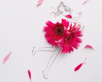 Платья из цветочных лепестков в fashion-иллюстрациях японской художницы